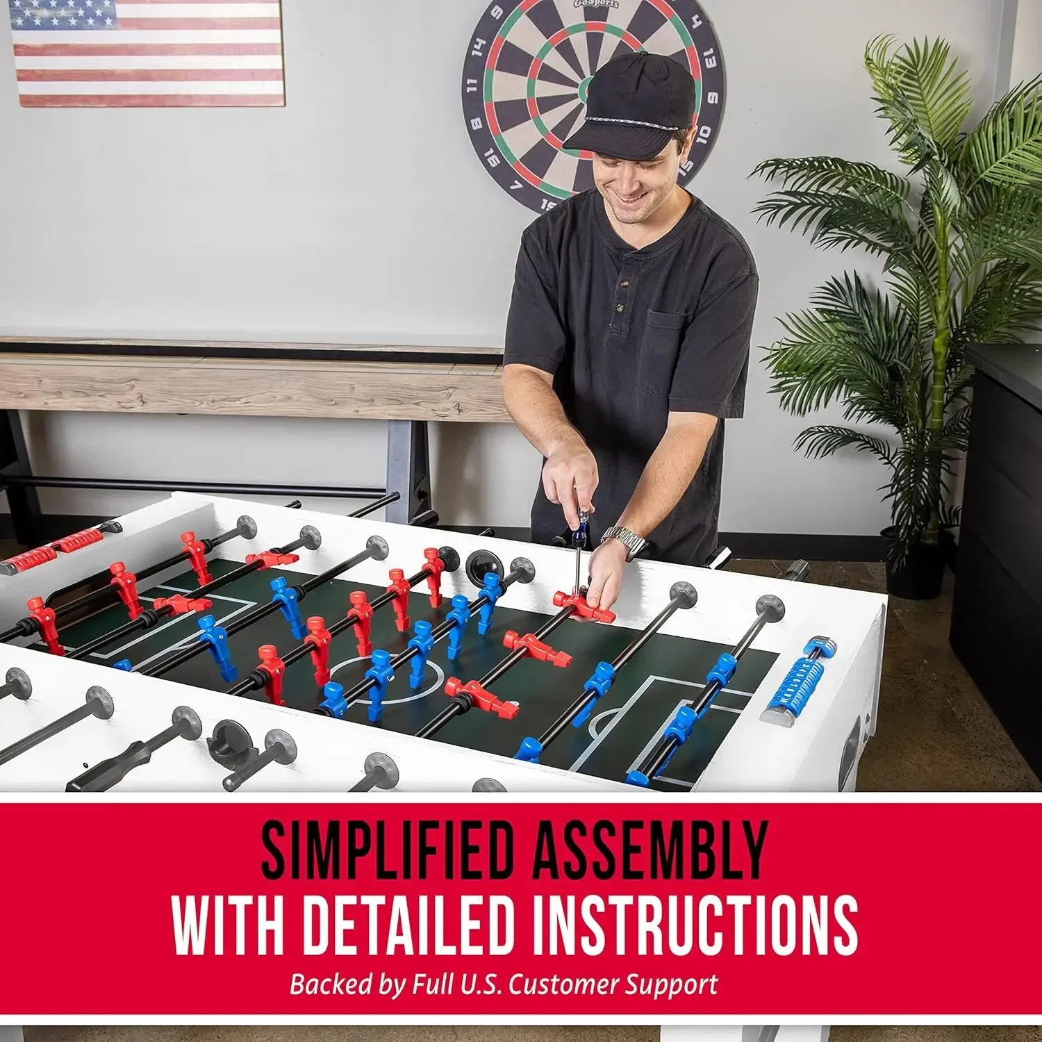 طاولة كرة قدم كاملة الحجم مقاس 54 بوصة - تتضمن 4 كرات وحاملات أكواب - أسود أو بلوط أو أبيض