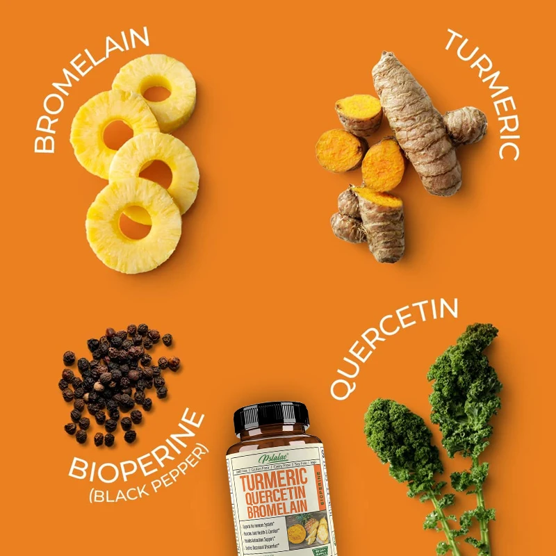 Premium Curcumin, Quercetin, Bromelain and Black Pepper, Antioxidant, Inflammation, Immune Support and Joint Support