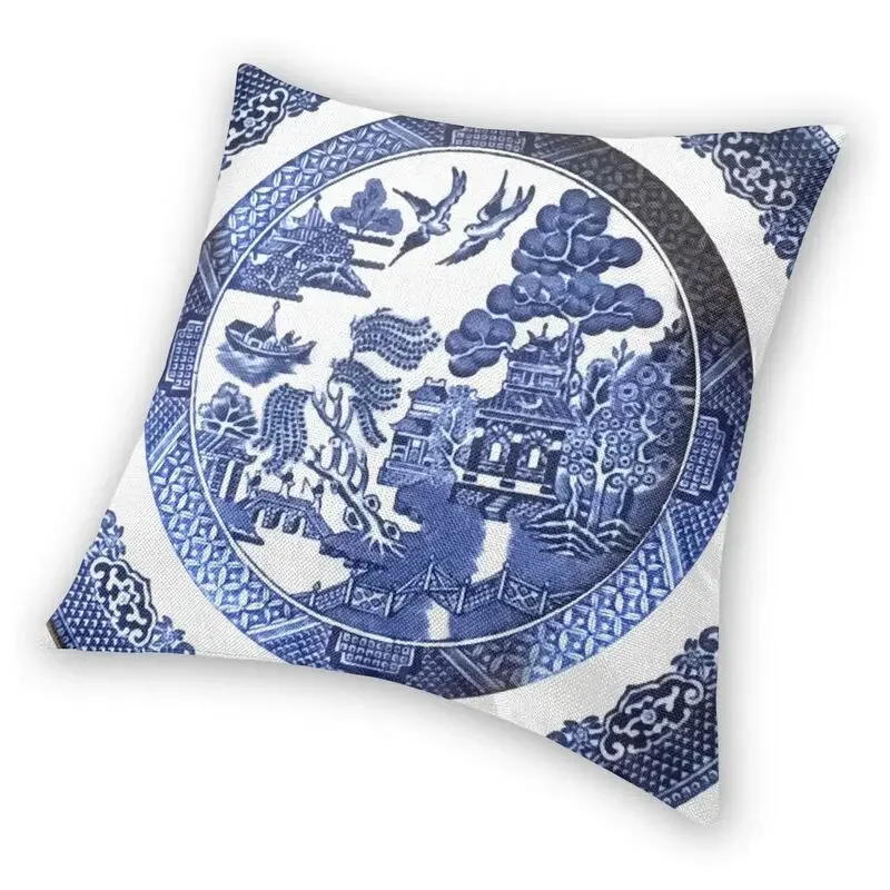 Blue Willow China Cushion Cover 45x45cm Home Decorative 3D Print Blue Delft Chinoiserie Throw Pillow for Sofa Double-sided