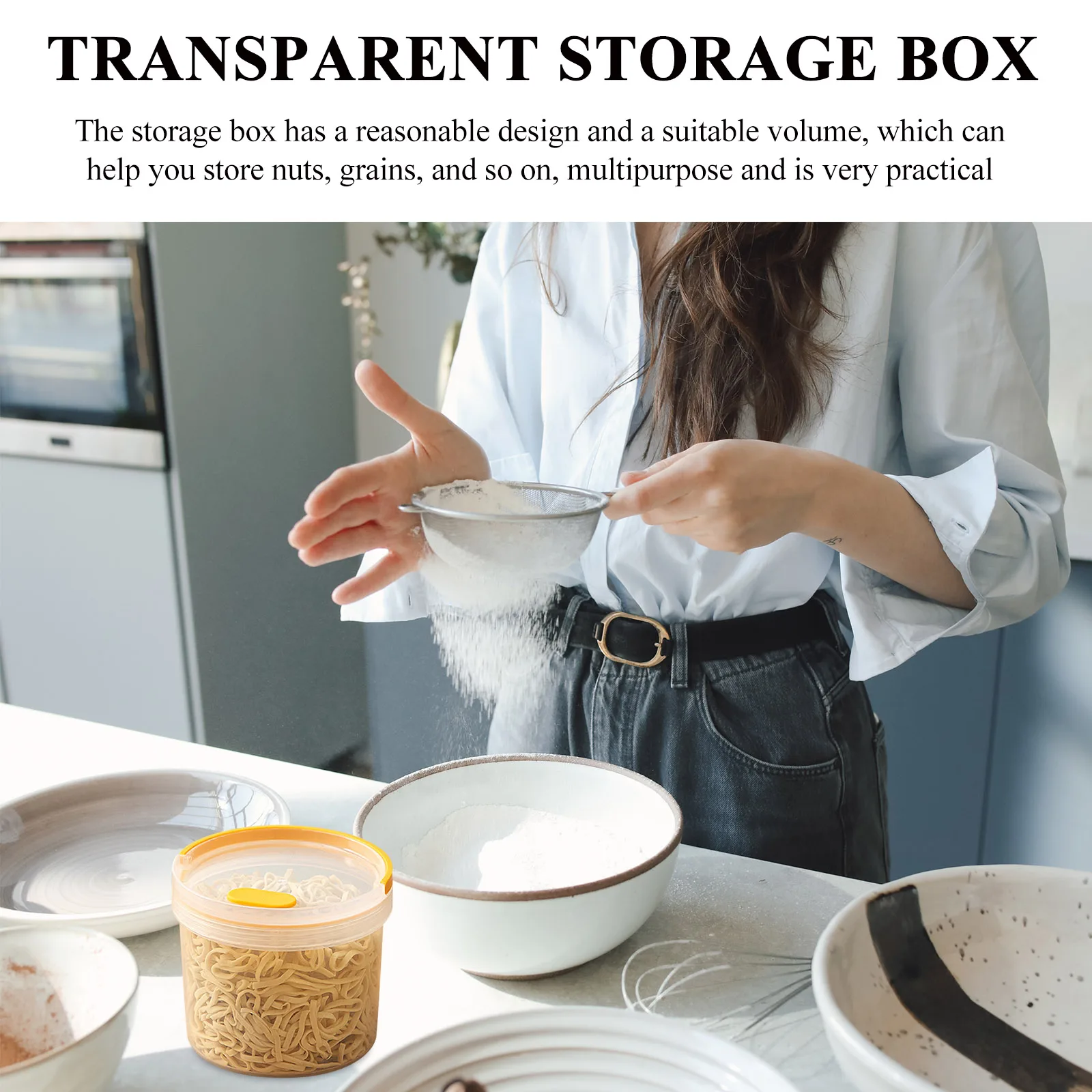 

1pc Large Round Transparent Bread Storage Container Airtight Lid for Kitchen Plastic Food Grain Snack Preservation Box