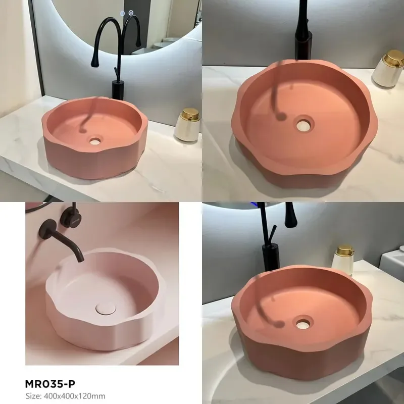 Round Terrazzo Countertop Washbasin Premium Synthetic Stone Sink Multi-color