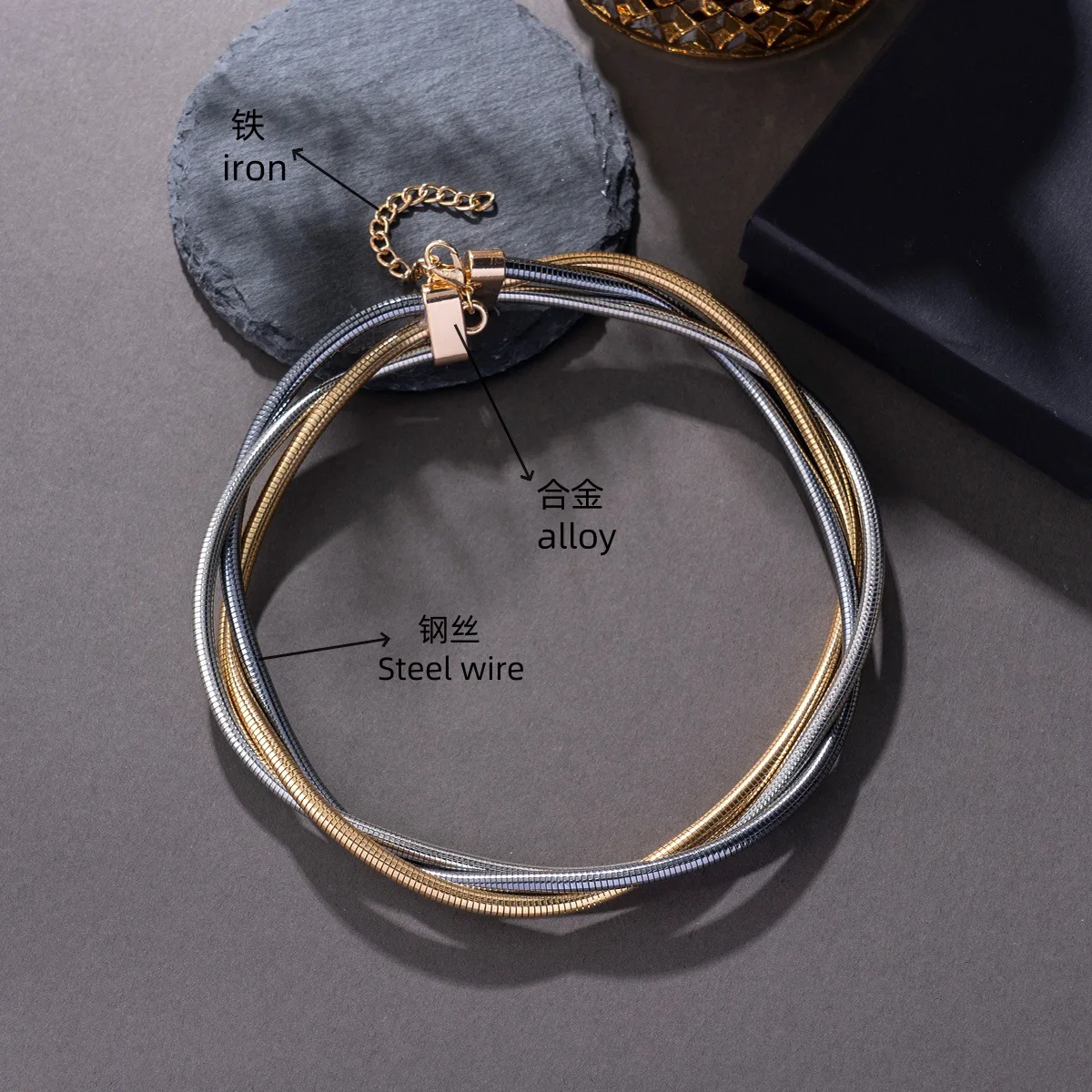 2025 novo titânio aço banhado a prata cobra osso corrente colar feminino luz luxo banquete festa conjunto de jóias ajustável