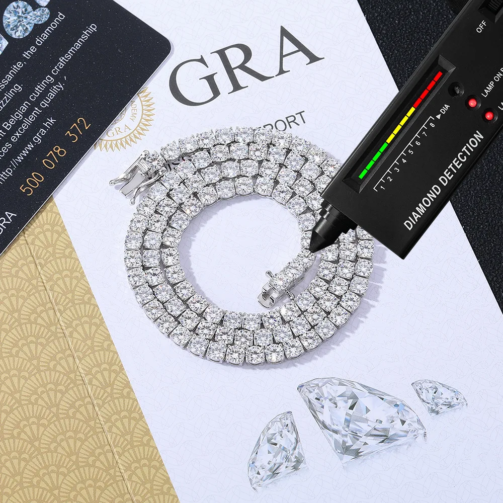 Certified GRA Moissanite Tennis Necklace 3/4/5/6mm Solid 925 Sterling Silver Diamond Tennis Necklaces for Women Man MS035