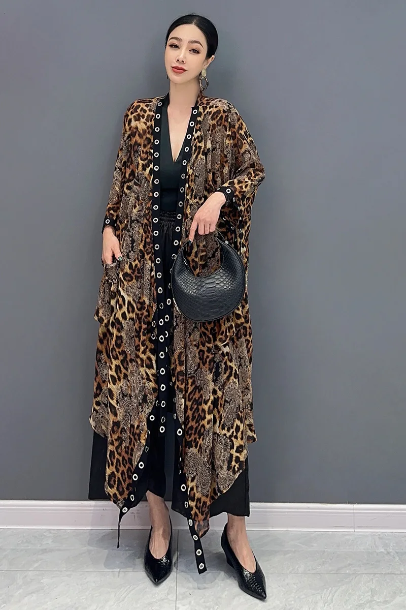 

SuperAen 2024 Summer New Leopard Print Coat Long Sleeved Shirt Casual Loose Oversized Coat