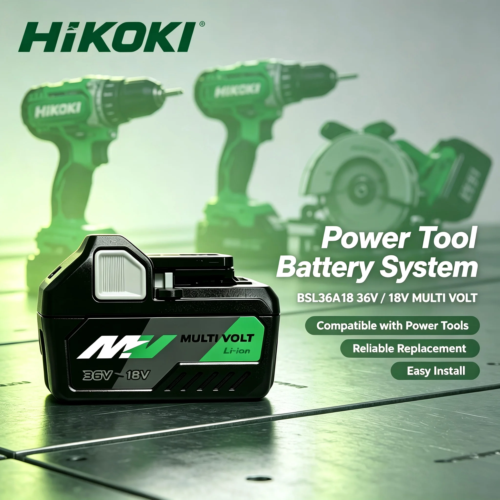 Hitachi HiKOKI High Capacity 5Ah BSL36A 18V Multi Volt Battery Long Lasting 18650 Cell Replacement For Angle Grinder Power Tools