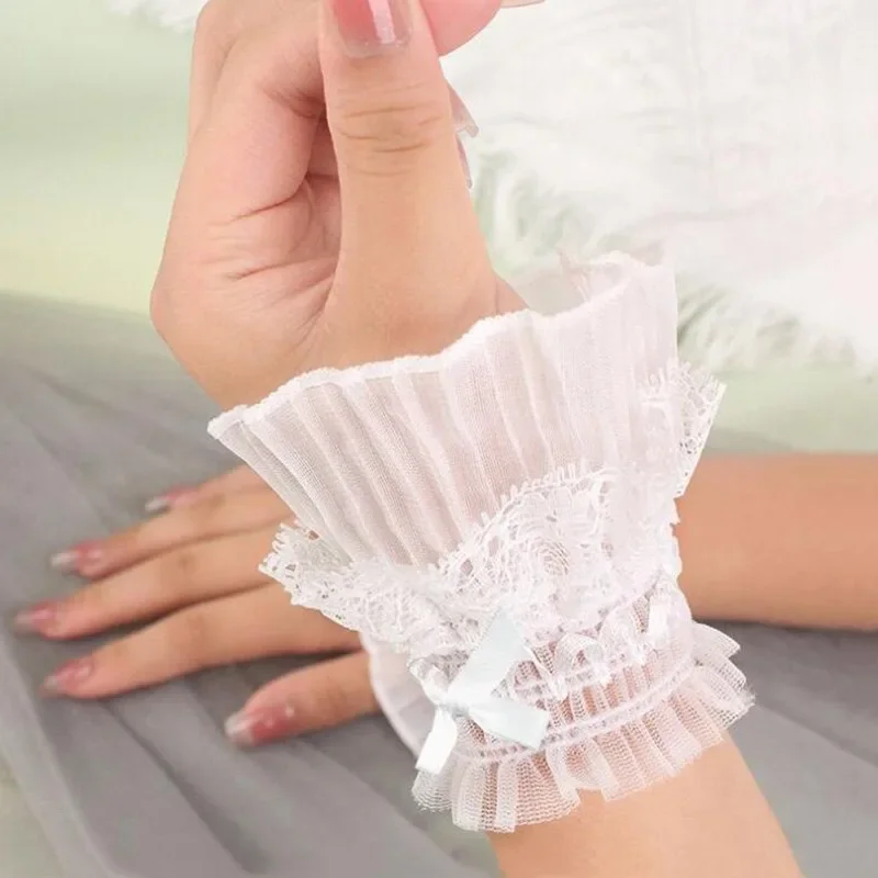 Gothic Lolita Hand Handgelenk Manschetten Bowknot LaceTrim Maid Cosplay Zubehör Für Frauen Mädchen Party