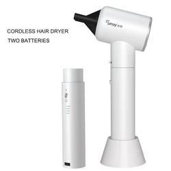 Wireless Hair Dryer with 2 Battery Intelligent Blower USB Interface Leather Package Blower and Battery Removable Outdoor Travel