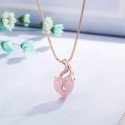 Heart Shape Rose Quartz Pendant Necklace For Women 18k rose Gold Chain Gold Necklace Valentine's Day Fine Jewelry Gift