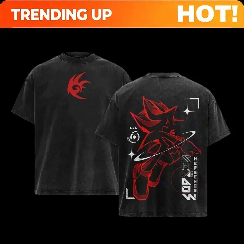 Customization Shirt Shadow The Hedgehog Cotton T-shirt, Vintage Graphic Tee Washed For Fans Sonic The Hedgehog Game,Printed Crew