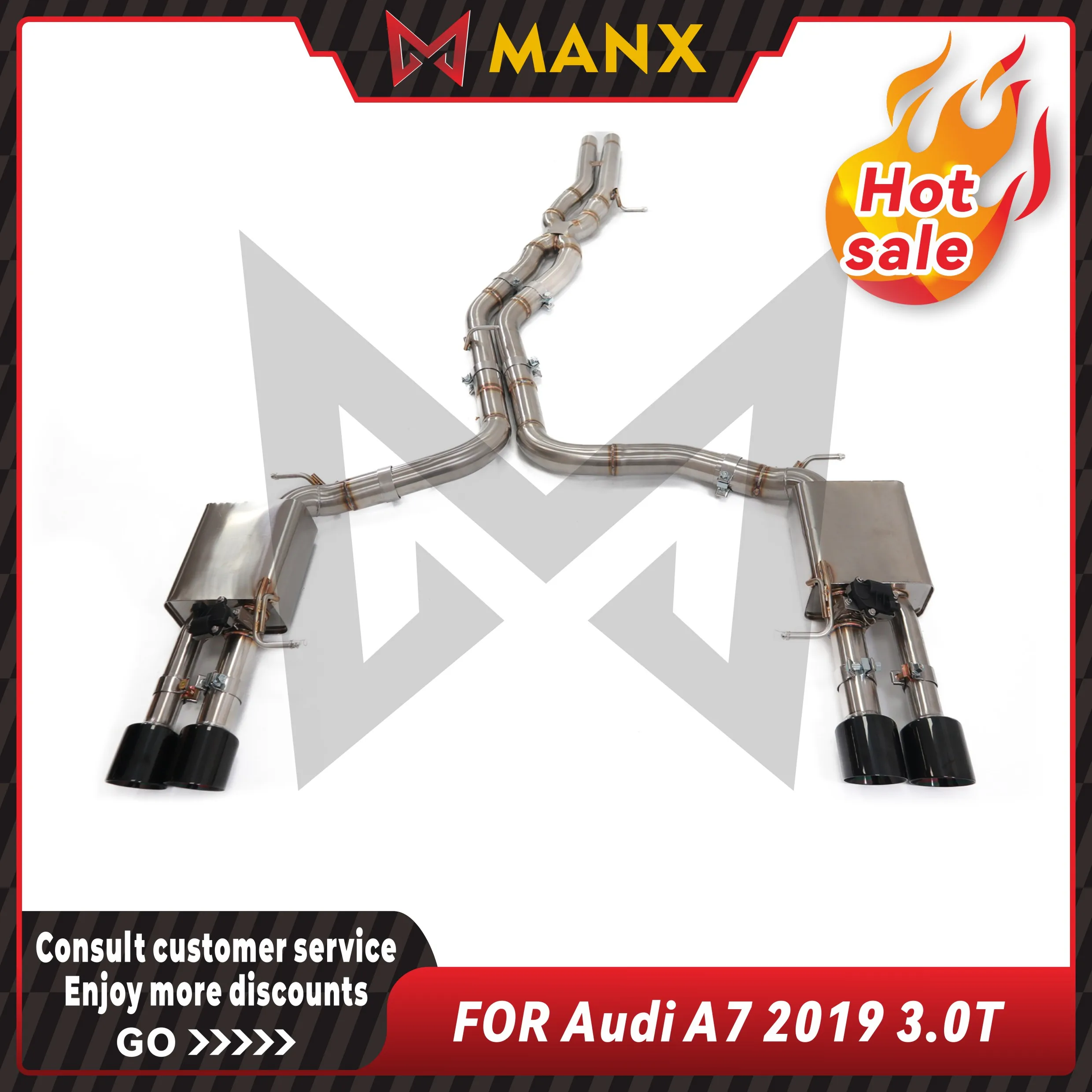 

Valved Cat-Back Exhaust System for AUDI A7 2019 3.0T Stainless Steel With Remote Control Deep Sound