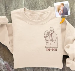 Custom Portrait Embroidered Sweatshirt, Couples Embroidered Sweatshirts, Couple Wedding Portrait Hoodie, Portrait Photo Outline