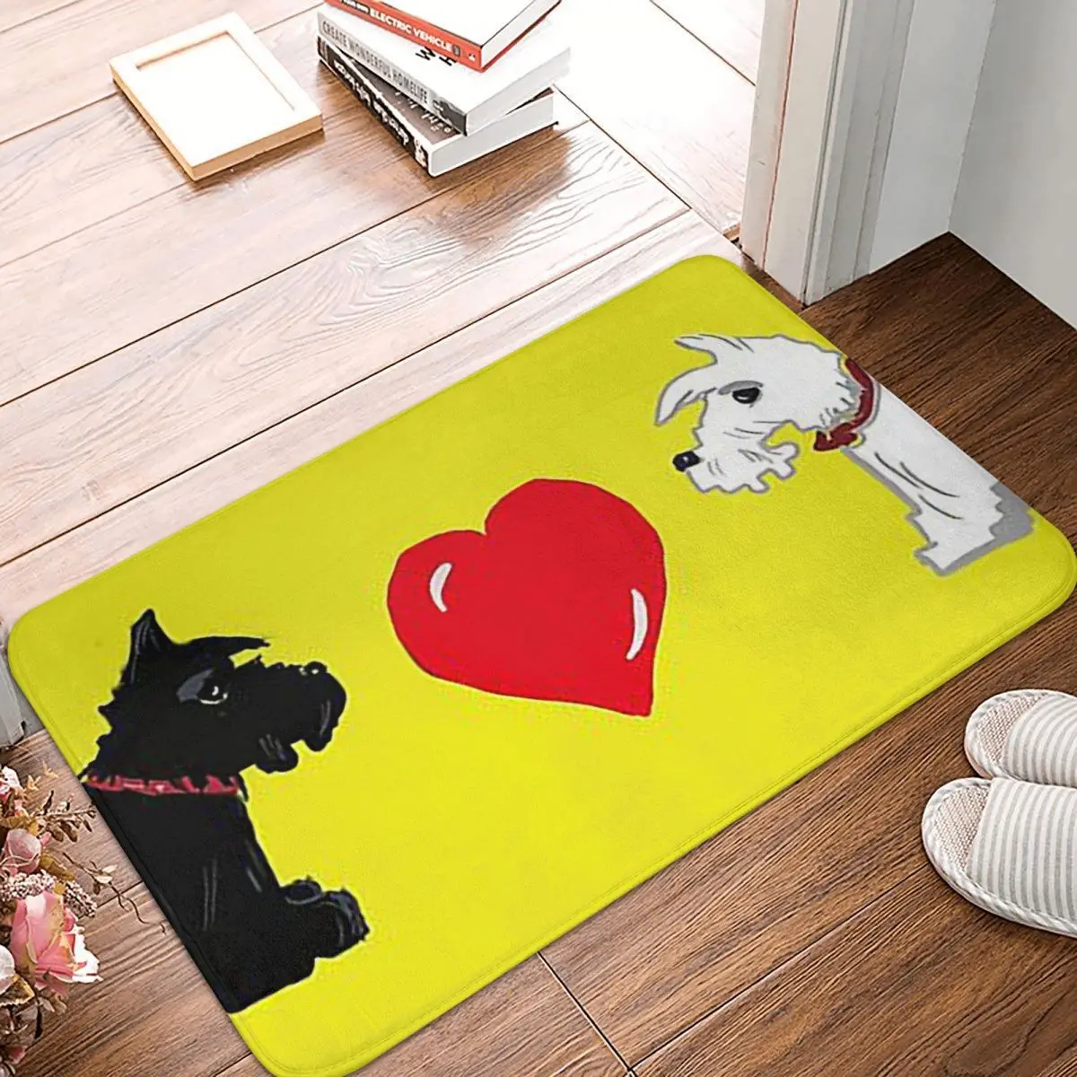 Love Scotties Scottish Terrier Dog On Yellow Doormat Rug Carpet Mat Footpad Polyester Front Room Corridor Kitchen Bedroom