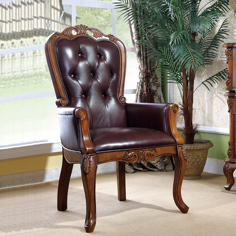 American solid wood leisure chair sofa leather backrest computer chair office with armchair