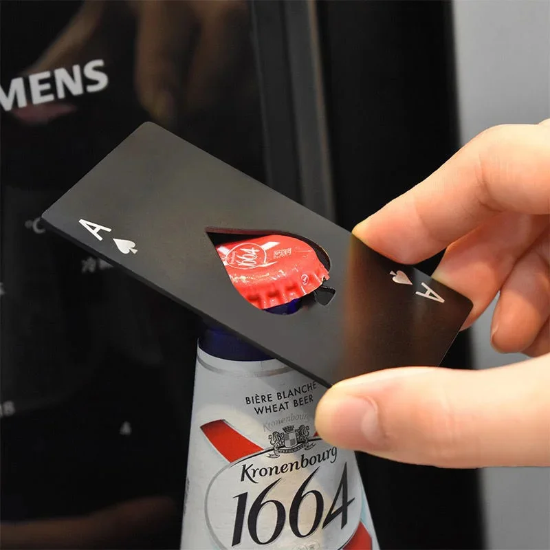 

5pcs Poker Spades Credit Card Bottle Opener Creative Stainless Steel Wine Beer Opener Black Peach A Opener Bar Club Supplies