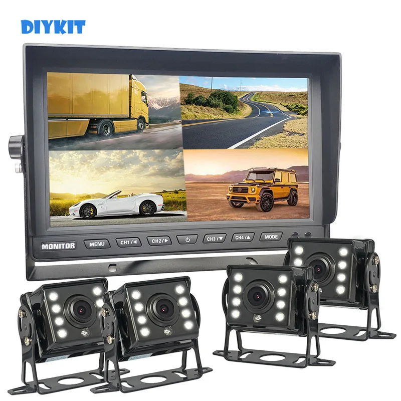 

DIYKIT 1920x1080P 10.1inch IPS 4CH 4 Split Quad Screen Display Rear View Car HD Monitor AHD Backup Car Camera IP68 Waterproof