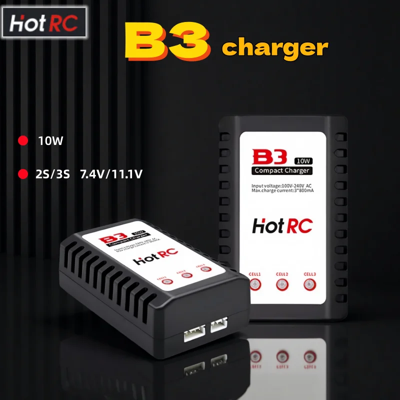 HOTRC B3 شاحن 10 واط بطارية ليثيوم 7.4 فولت 11.1 فولت شاحن متوازن 2S 3S