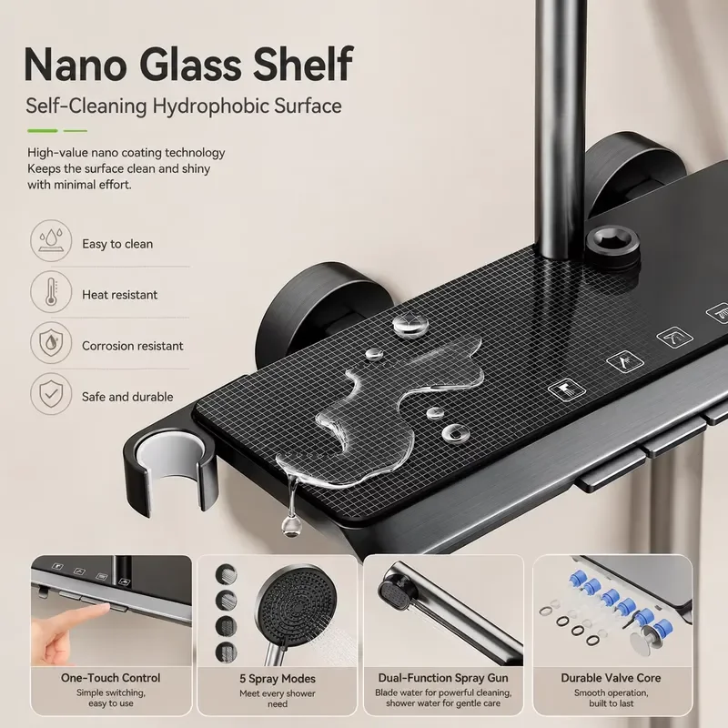 ZOGII High Pressure Water Saving Hotel Use Shower Set Thermostatic Faucet Slide Bar Rainfall Waterfall Ceramic Massage Jet