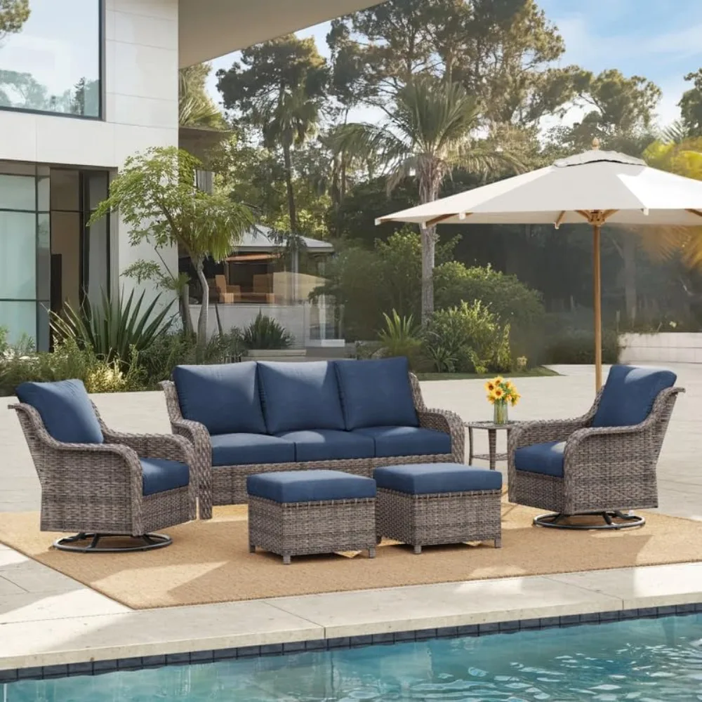 

6 Piece Patio Furniture Set with Swivel Chairs,Side Table & Ottomans,for Backyard, Deck, Porch,Poolside,Outdoor Conversation Set