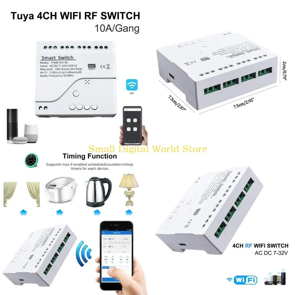 

77UB TUYA ZIGBEE Протокол модуль реле 433 МГц 4-канальный 7-32V 2,4 ГГц WiFi