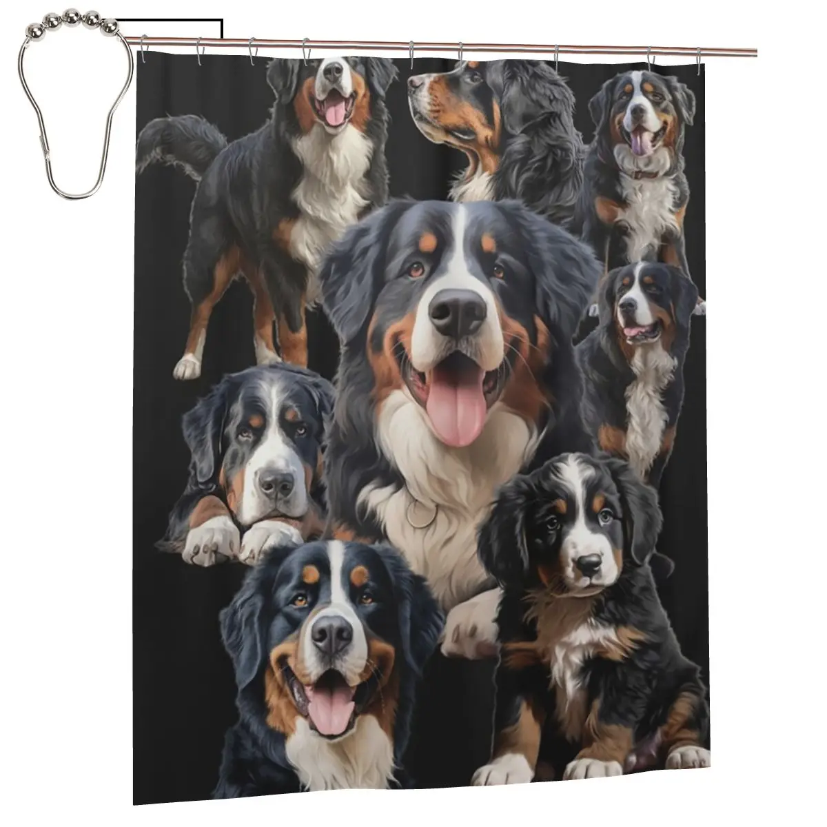 

Занавеска для душа с изображением бернских швейцарских овчарок, полиэстеровая, водонепроницаемая, с крючками