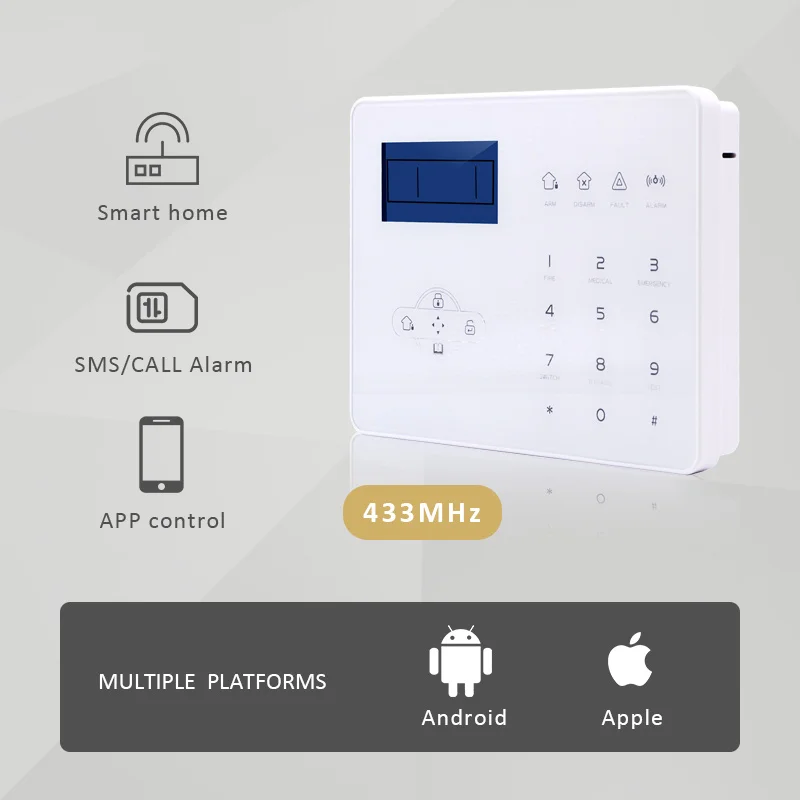 433Mhz Wireless GSM PSTN Alarm System ST-IIIB Burglar Alarm Host SMS/Call Alarm App Control Suppor English French DIY Accessory