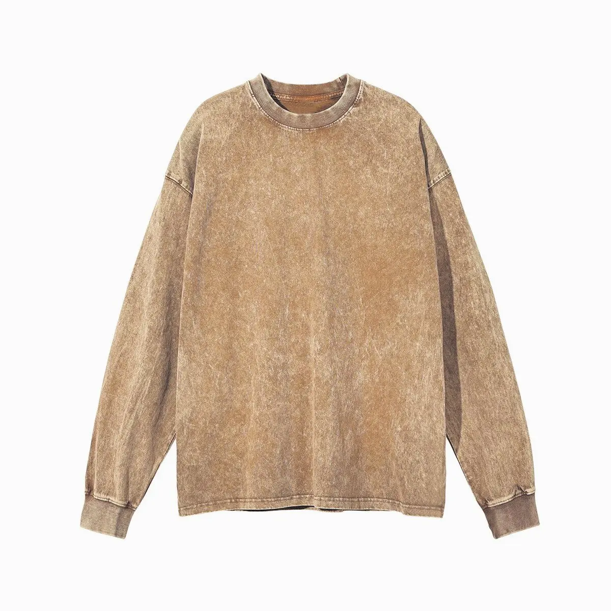 Rundhalsausschnitt Übergroßes Sweatshirt Herren Baggy Fit Langarm T-Shirts Vintage Acid Wash T-Shirt Basic Solid Color Tee Streetwear Y2k – Detail 16