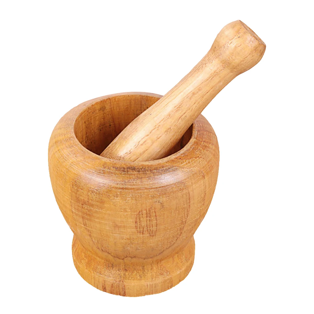 Wood Mortar Pestle Set Washable Portable Herbs Grinder Smooth Surface Garlic Pounder Garlic Mixing Bowl Kitchen Tools