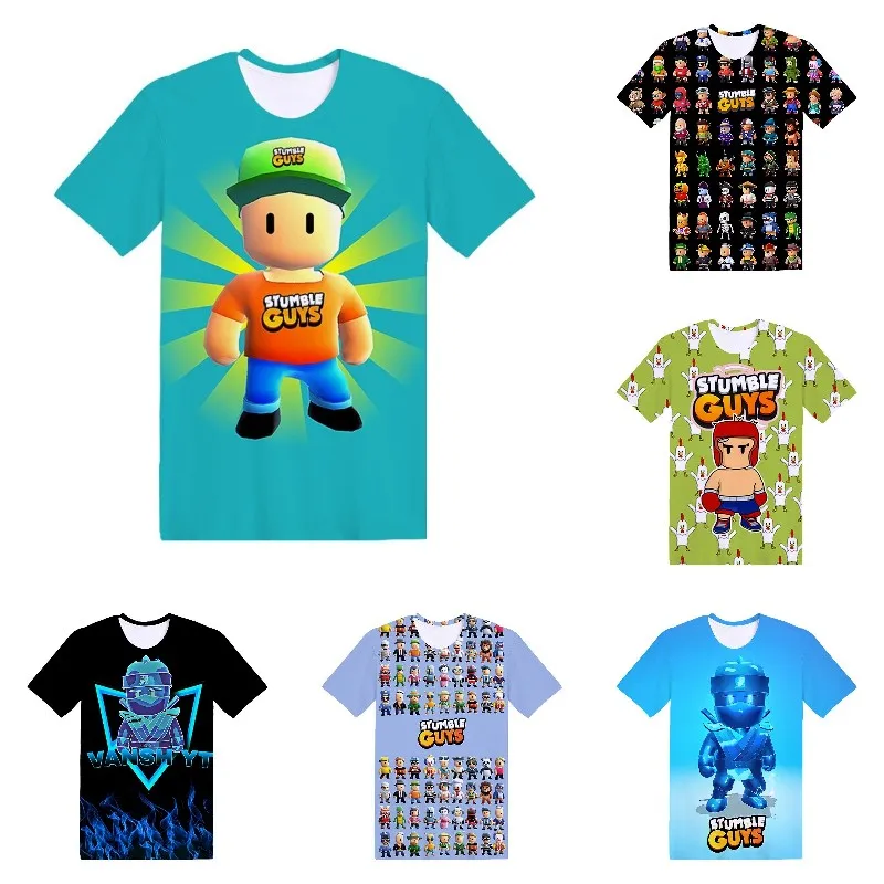 Stumble Guys-Camiseta de dibujos animados para niños, Tops de manga corta, ropa para niños, camisetas de Anime con cuello redondo