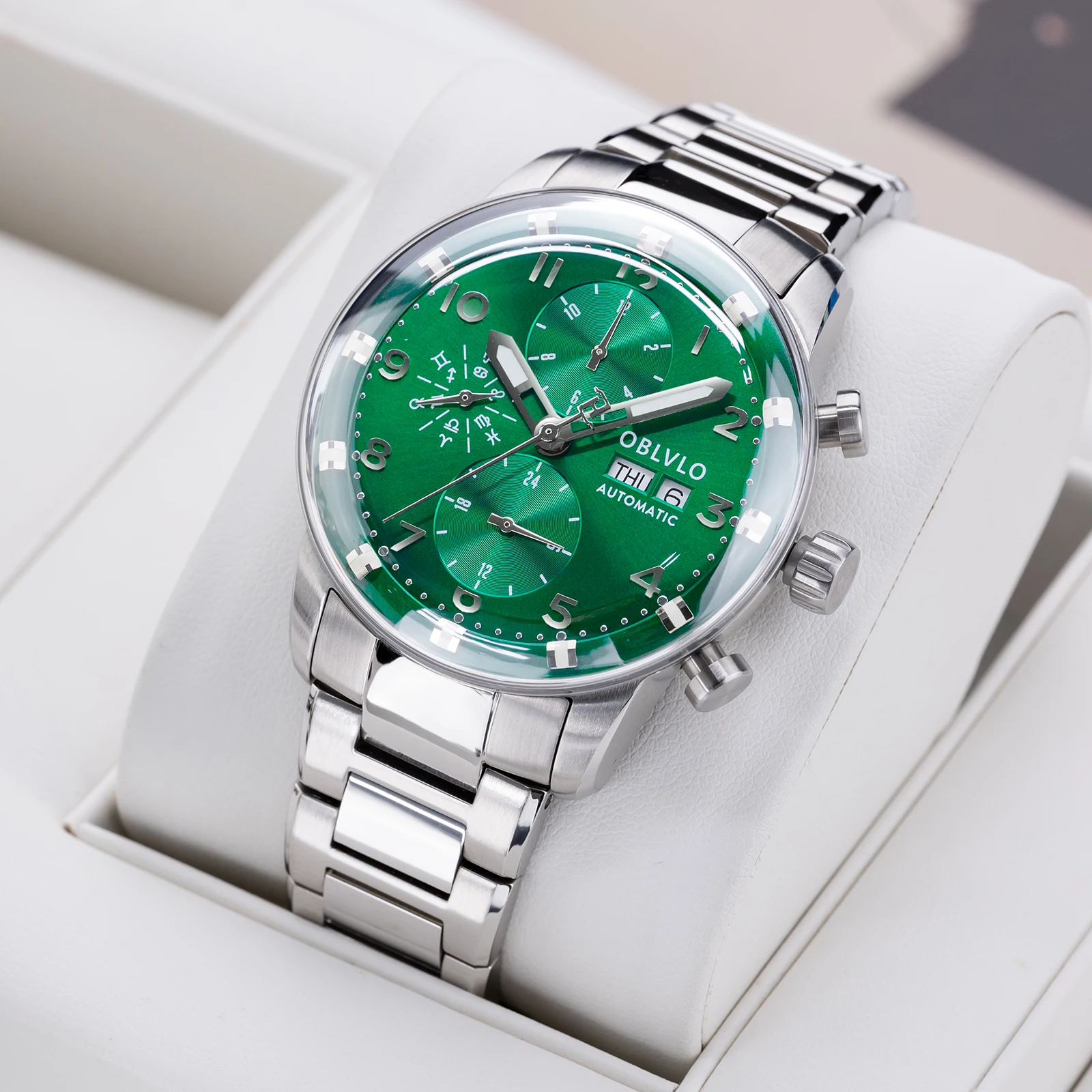 

OBLVLO Мужские автоматические механические часы Многофункциональные повседневные часы из нержавеющей стали IM-MUT с календарем из синтетического сапфирового стекла