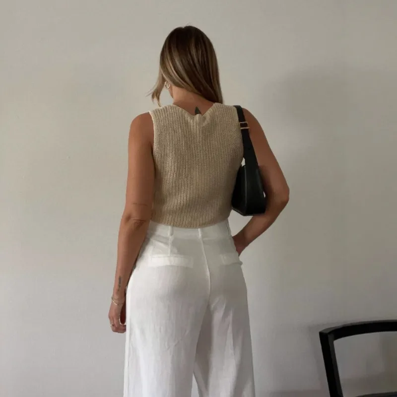 Crop Top Damen Tops 2025 Gestrickte Pullover Weste Solide Damen Sommer