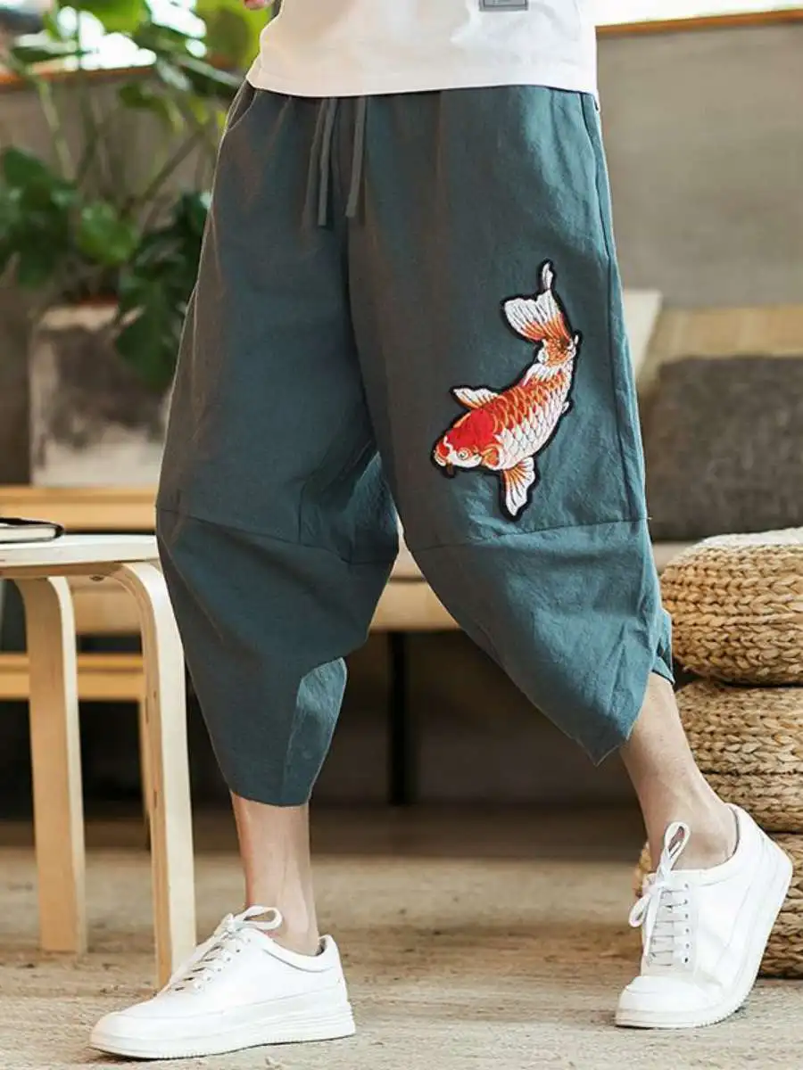 

New Men's Loose Wide Leg Seven-Foot Pants Linen Summer Beach Casual Trousers High Waist Spring Collection Fashionable Shorts