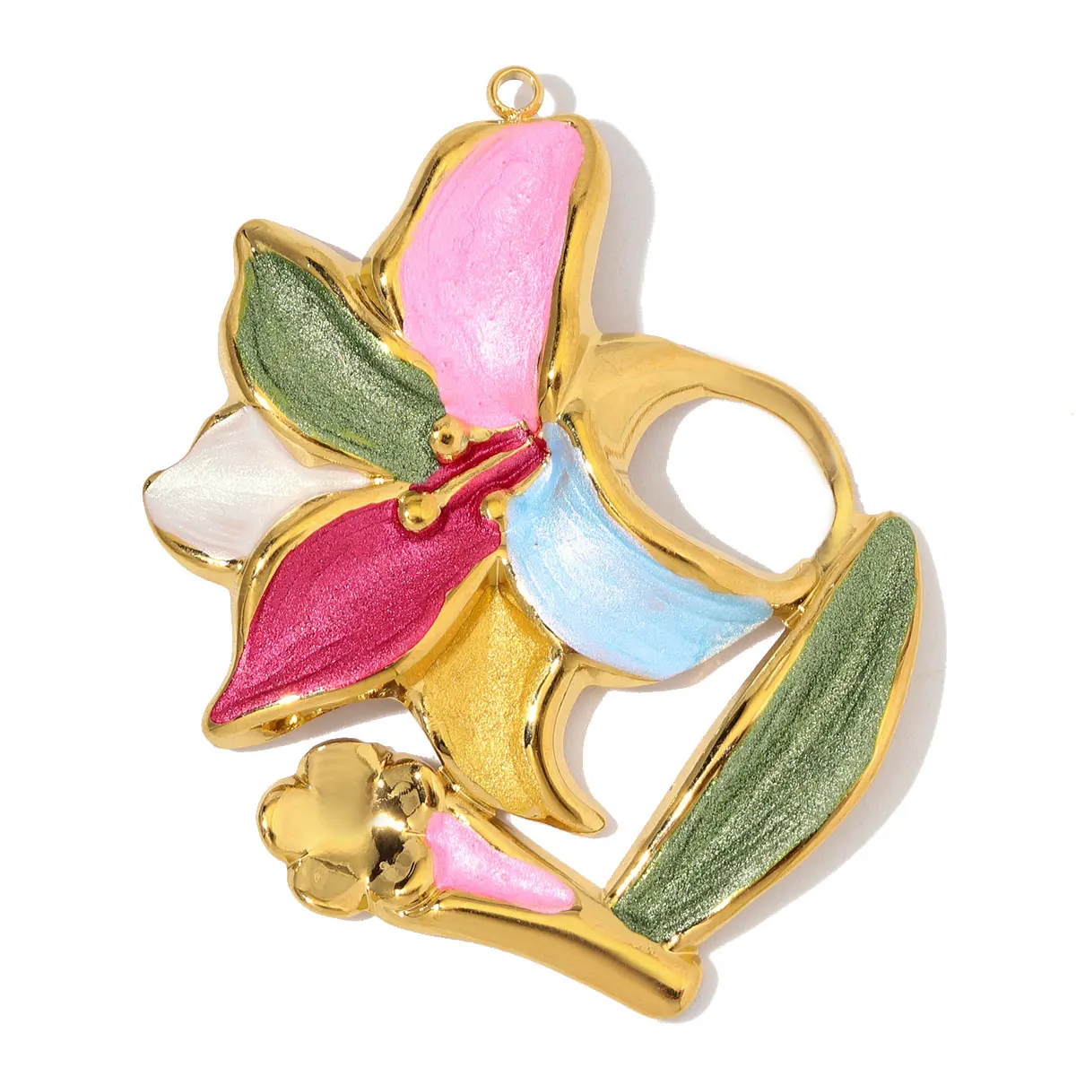 3pcs/Lot Stainless Steel Enamel Rainbow Flower DIY Charm Lily of the Valley Necklace Pendants Woman Morning Glory Flower Jewelry