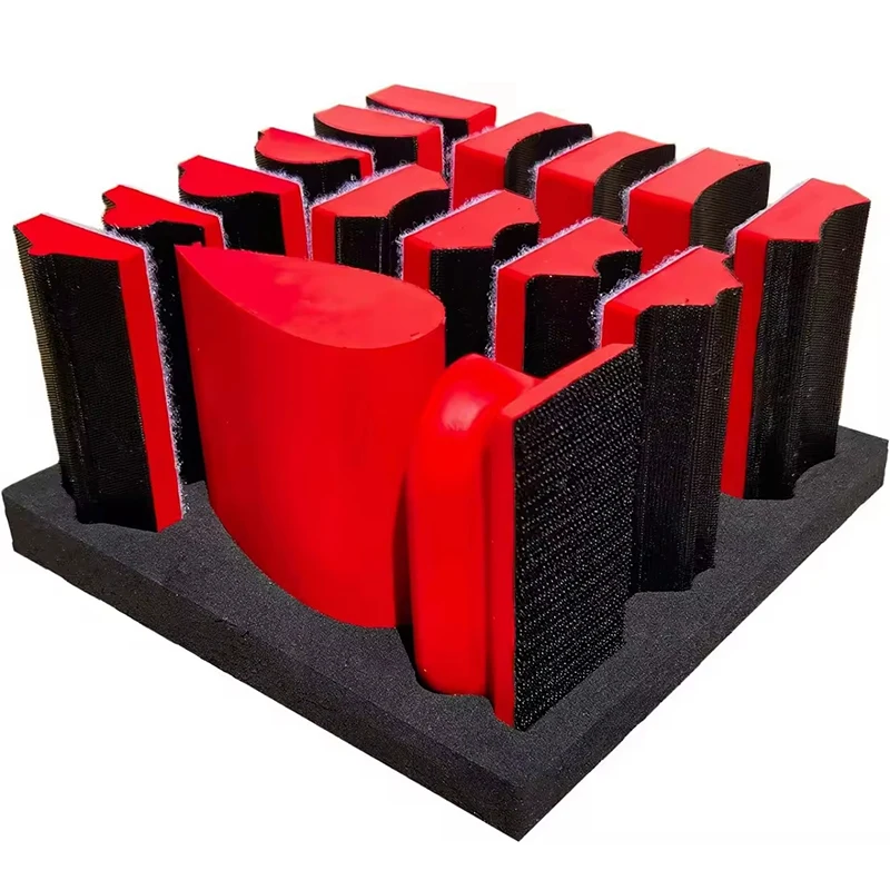 1Box 16Pcs Interchangeable Contoured Profile Sanding Block Set Hook Loop Foam Hand Sander Wood Woodworking Furniture Auto Paint