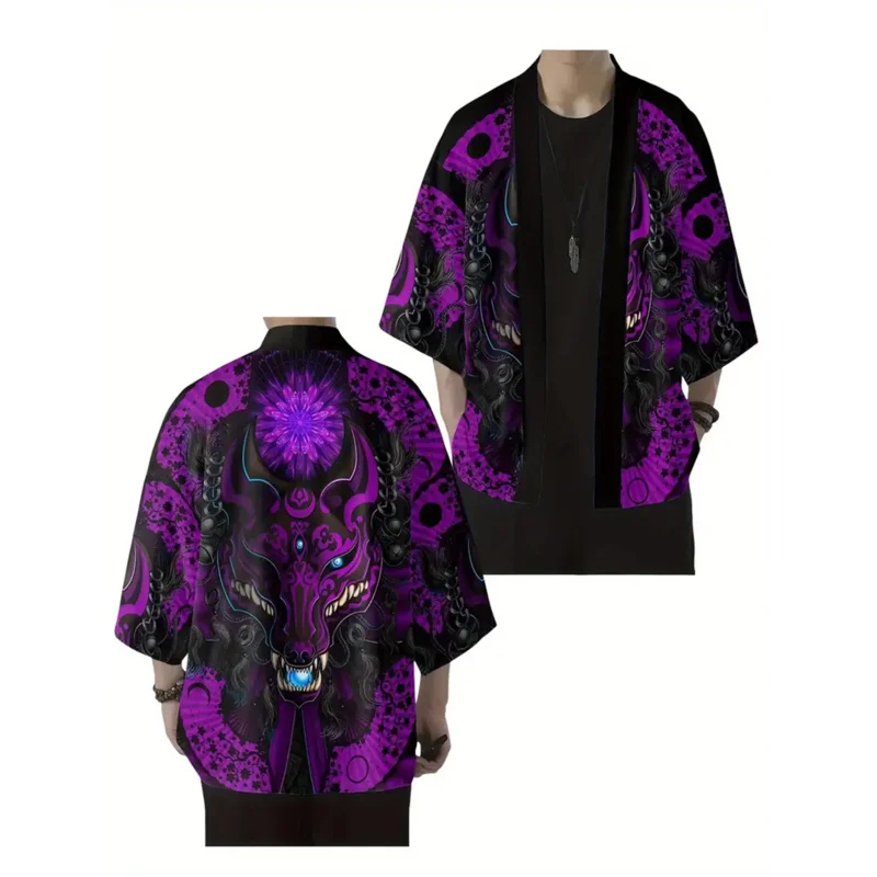 Летний кардиган со змеиным принтом демона, мужской китайский дракон с узором, японское кимоно больших размеров, традиционный азиатский костюм, пальто для косплея