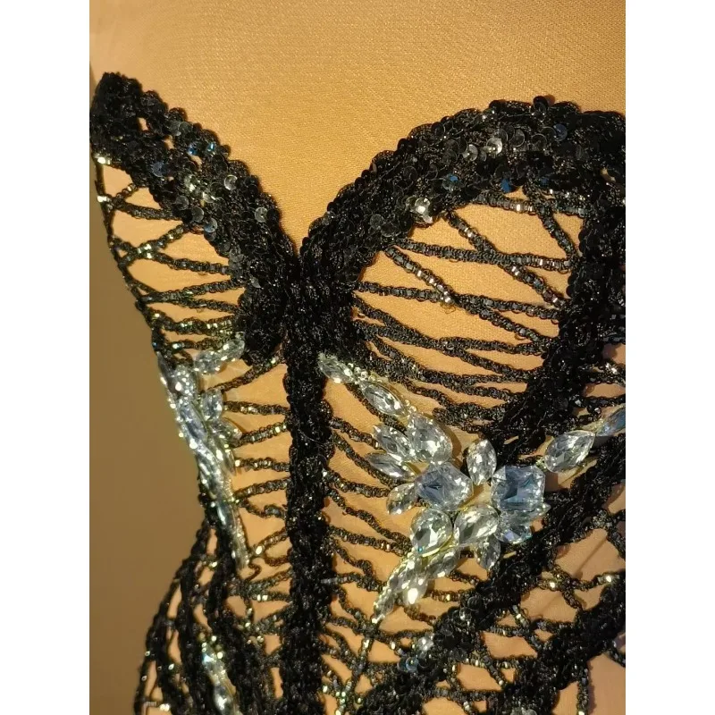 Luxus Funkelnde Diamant Dame Sexy Mini Kleid Lange Quaste Ärmellose Prom Abend Party Kleid Leistung Nachtclub Bühne Kostüme