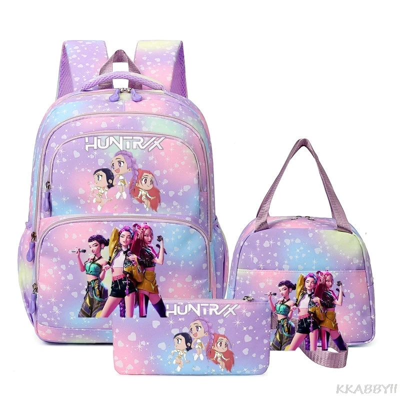 KPop Demon Hunters Printed Student Boy Girl Schoolbag Colorful Backpack with Lunch Bag Children Teenager School Bookbag
