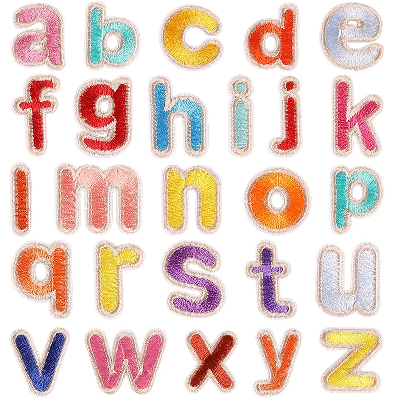 26/pcs/lot Stoffe Buchstaben Streifen Eisen auf Patch für Kleidung Kinder Baby Mini kleine nähen gestickte Alphabet Bulk Parches niedlichen Set – Detail 17