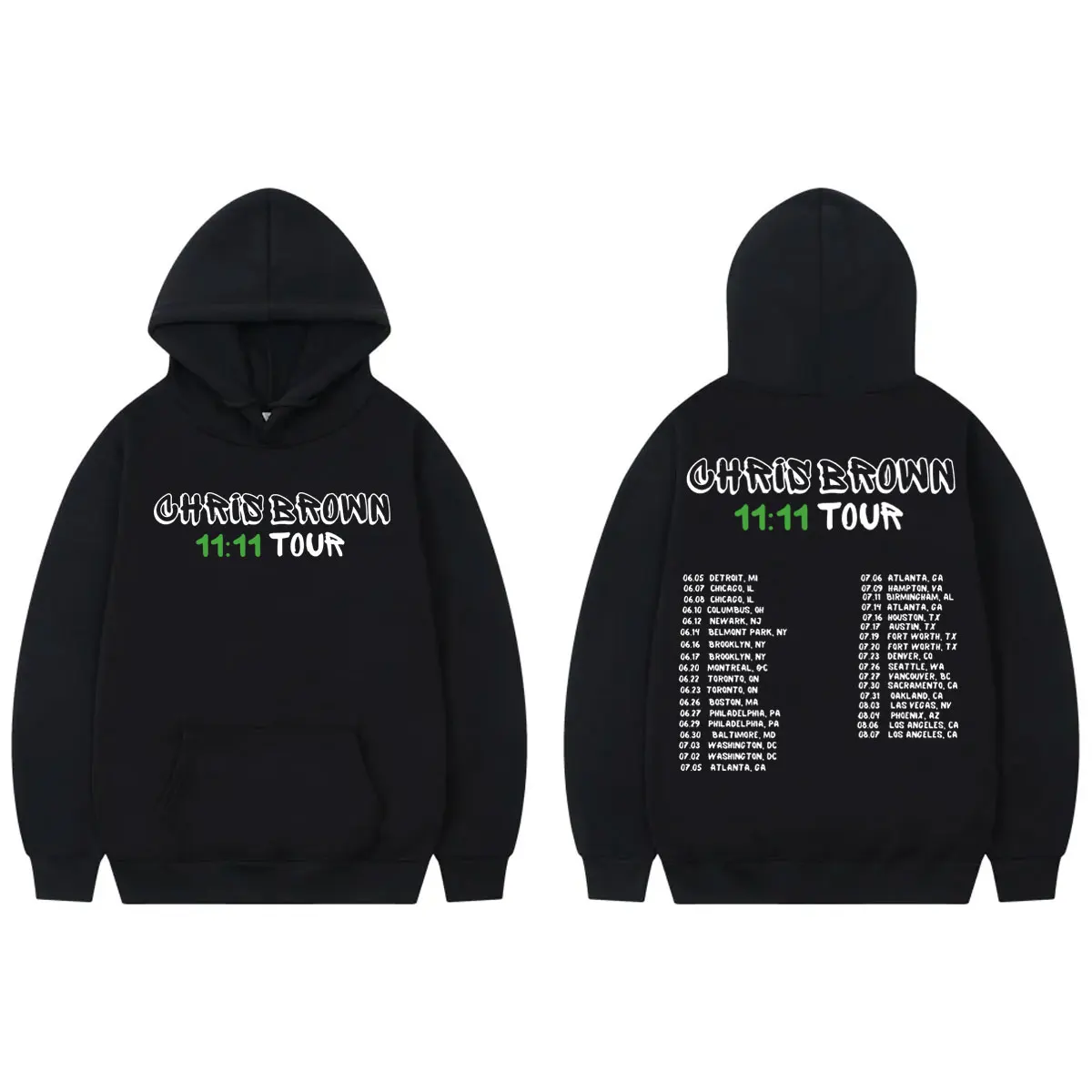Rapper Chris Brown 11:11 Tour Double Sided Print Hoodie Fashion Casual Long Sleeve Sweatshirts Unisex Oversized Fleece Pullovers