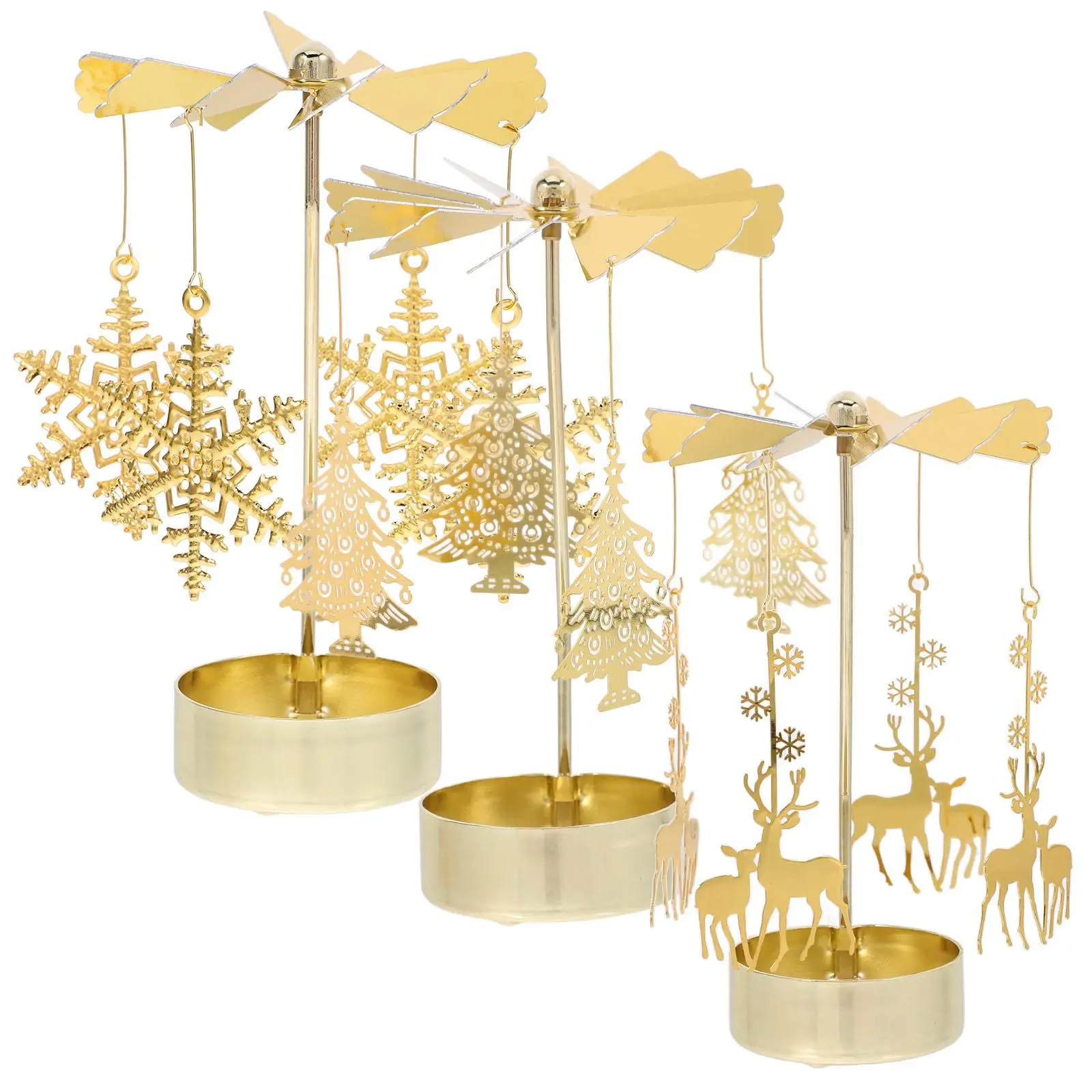 

3pcs Rotating Holder Golden Spinning Holder Spinning Christmas Decor Iron Festive Home Ornaments