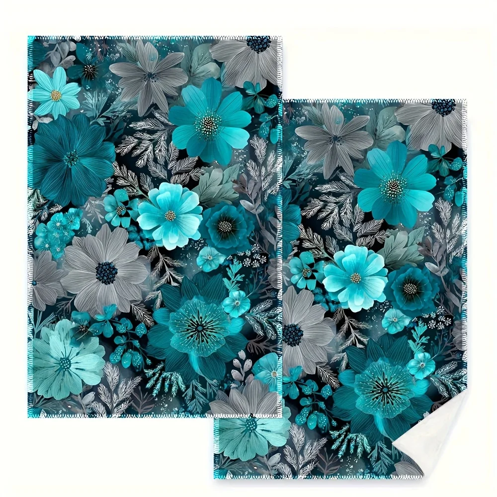 2Pcs, Blue Floral Kitchen Towels, 40Cm*60Cm Towel Set, Best Kitchen Towels, Super Absorbent Soft Cleaning Cloth, Cooking and Baking Tea Towels, Hand Towels, Cleaning Cloths, Dishcloths, Kitchen Decor, Living Room Decorations, Kitchen Essentials, Home Essentials