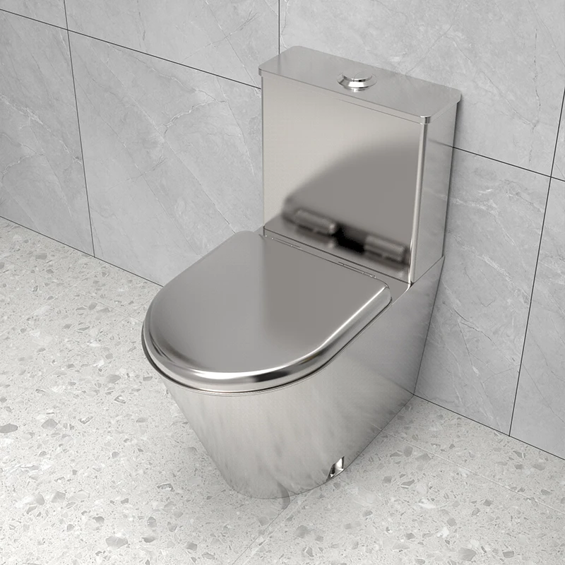 

Commercial WC Toilet Two Piece Dual-Flush Durable 304 Stainless Steel Pan Tank Nozzle European Design Style Outdoor Public