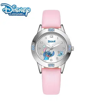 Disney Stitch Kinderuhren Cartoon Zifferblatt mit Diamant Analoge Quarzuhr PU-Armband Uhren Jungen Mädchen Spielzeug Geburtstagsgeschenke