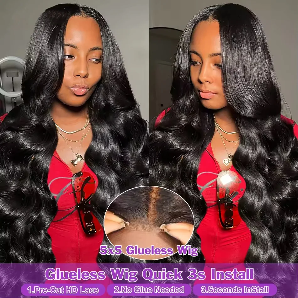 Brazilian Body Wave Glueless 5x5 Human Hair Lace Closure Wig Transparent 5x7 Lace Wig Natural Black For Women