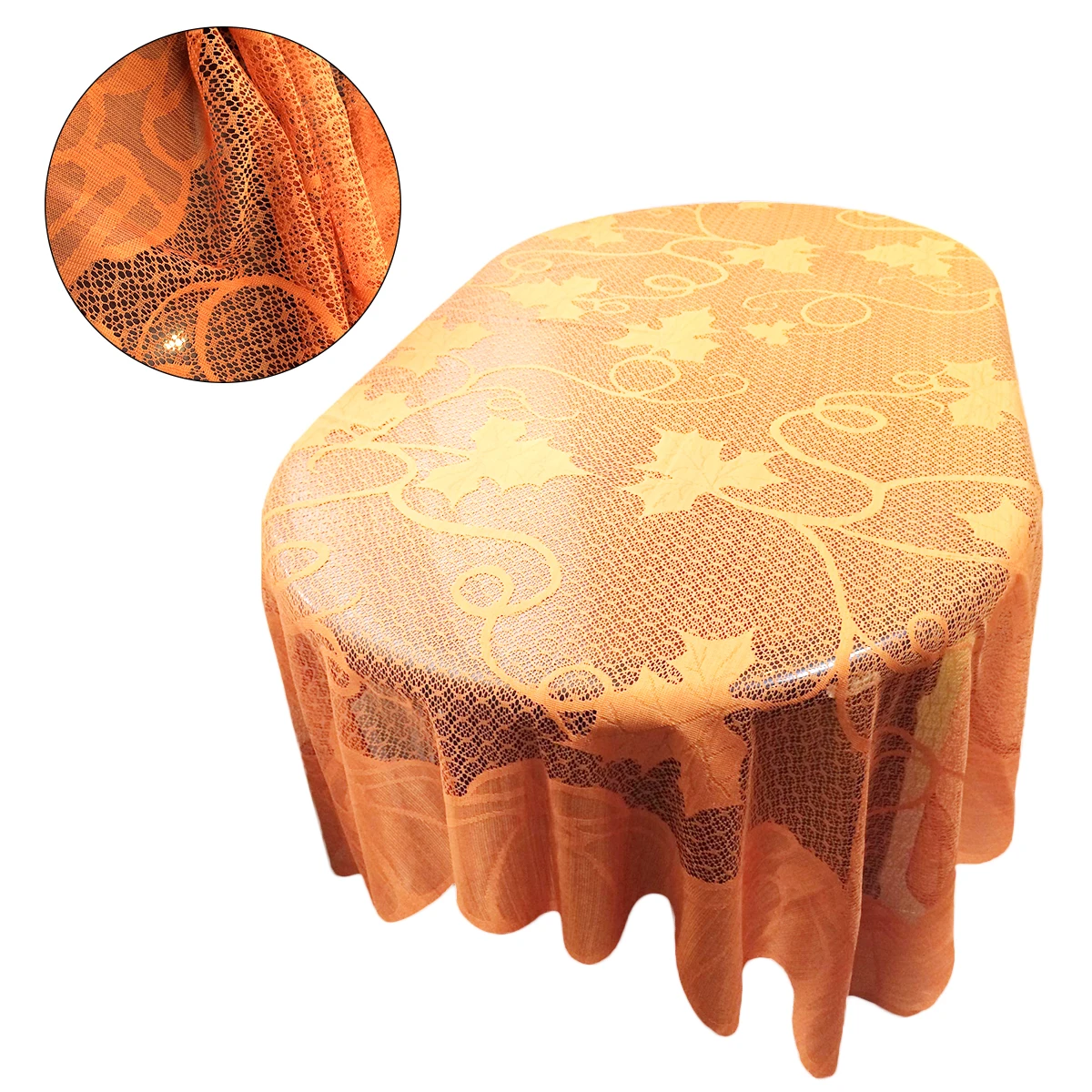 

152X213Cm Pumpkin Maple Leaves Lace Tablecloth Orange Autumn Festive Design For Thanksgiving Halloween Party Table Cover