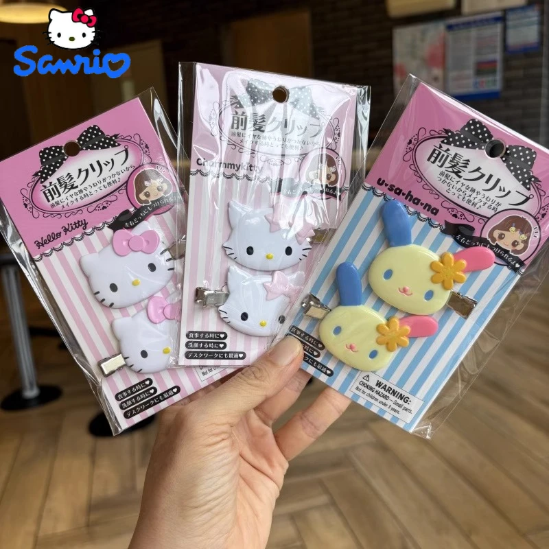 2 uds Sanrio Hello Kitty horquilla frontal flequillo Clip de personajes de dibujos animados de Japón tocado accesorio para niñas regalo de cumpleaños