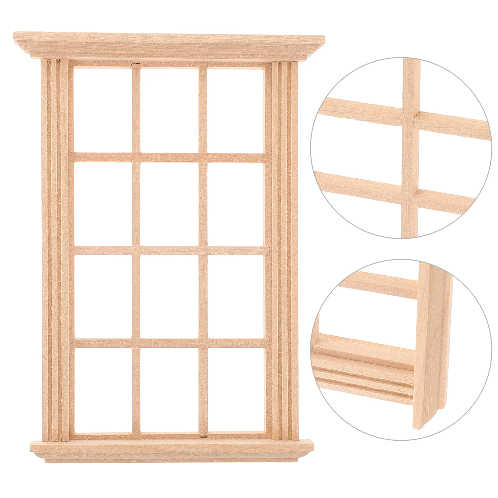 4pcs Miniature Window Dollhouse Furniture Wooden Uncolored Kids Toys Realistic House Accessories Simulated Furniture Toy