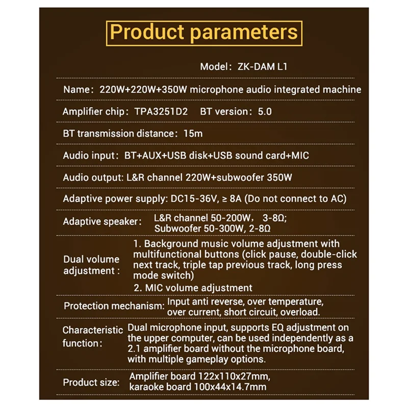 

ABJF-ZK-DAM L1 2,1-канальная плата усилителя BT5.0 TPA3251D2 220 Втx2 и 350 Вт, плата усилителя сабвуфера высокой мощности, сабвуфер