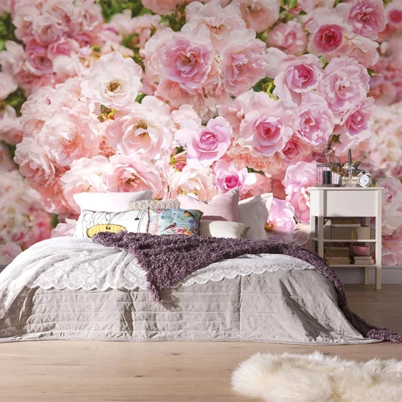 Custom Romantic Pink Rose Flower Mural Wedding House 3D Wallpaper Floral Living room sofa TV background wall bedroom restaurant