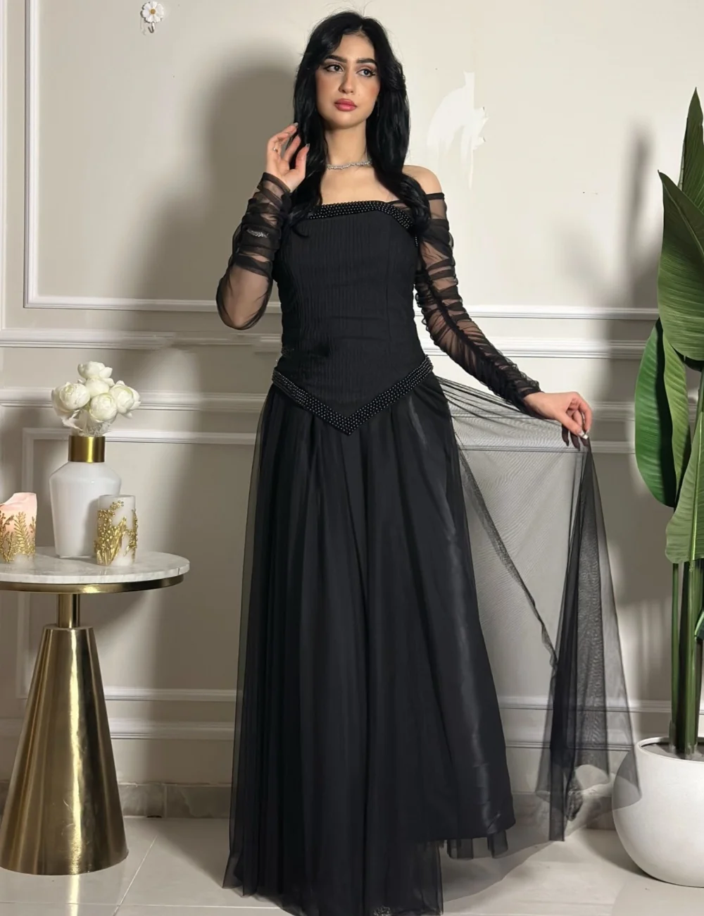 Customized Matching Chiffon Pleat Sequined A-line Off-the-shoulder Long Evening Dresses Luxury 2025 Pastrol