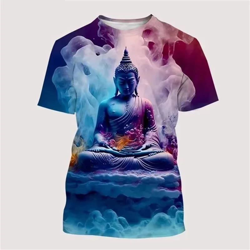 3D Printed Buddha Shakyamuni T Shirt Men's Buddhism Pattern Tees Summer Harajuku Round Neck Tops Oversized T-Shirts Short Sleeve